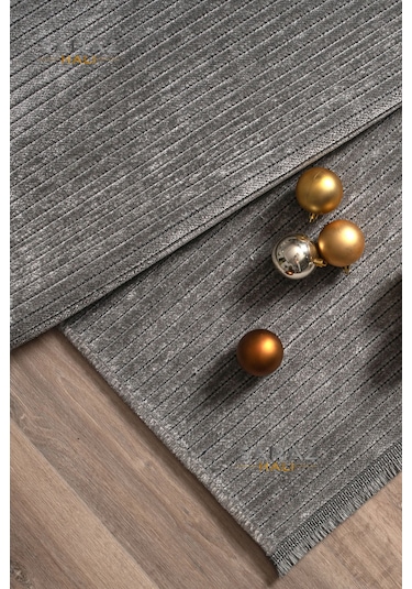 Saraz Halı Dizayn Şönil Dokuma Kayma Yapmaz Makinede Yıkanabilir Leke Tutmaz Kesme Bohem Kilim Gri Gri