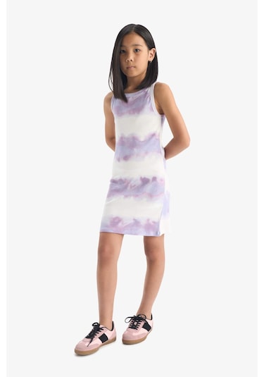 DeFacto Kız Çocuk Batik Desenli Fitilli Kaşkorse Kolsuz Yazlık Elbise B4489A825SMPR67