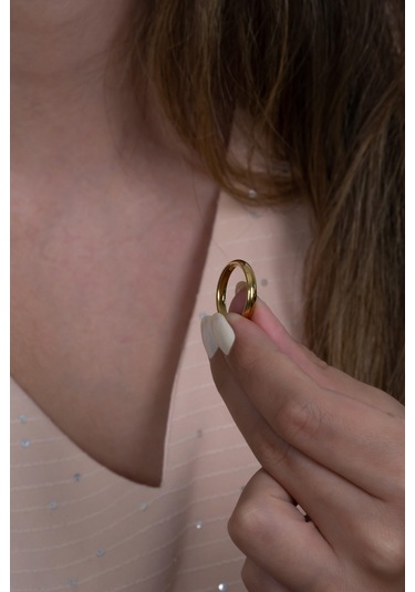 3mm İnce Bombeli Parlak Erkek Kadın Unisex Çelik Alyans Yüzük Cl27 Sarı