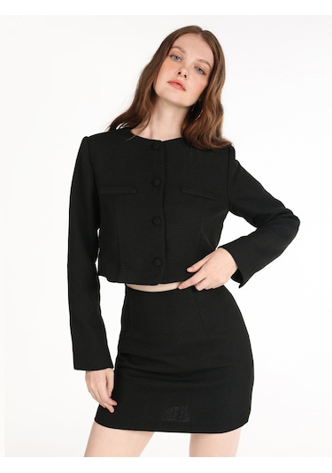 Colins Regular Fit Bisiklet Yaka Siyah Kadın Ceket Cl1065871 Siyah