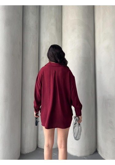 Paw Garage Kadın Flory Ayrobin Oversize Tek Cep Gömlek Bordo