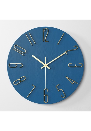 Suofeng Modern Duvar Saati - Mavi Zemin Altın Yazılı Şık Dekoratif 30cm Ev Saati Mavi