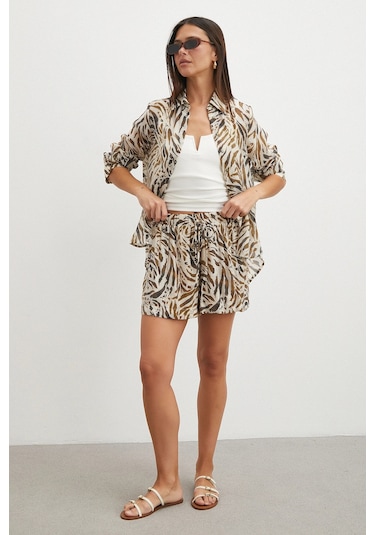Uterpe Animal Print Şort Ekru