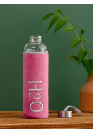H2o Kadife Kılıflı Cam Matara 600 Ml - Renk Seçenekli Pembe