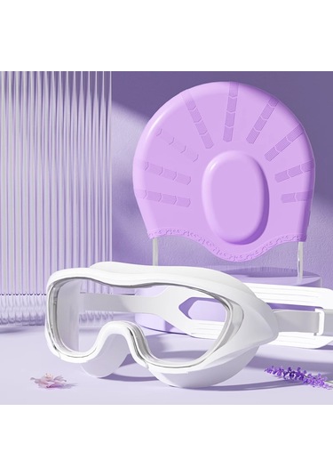 Globalpurchase Yüzme Şapkası Su Geçirmez Kulak Koruyucu Saç Büyütülmüş Yetişkin Uzun Saç Silikon Yüzme Şapkası - Set Mor Mor