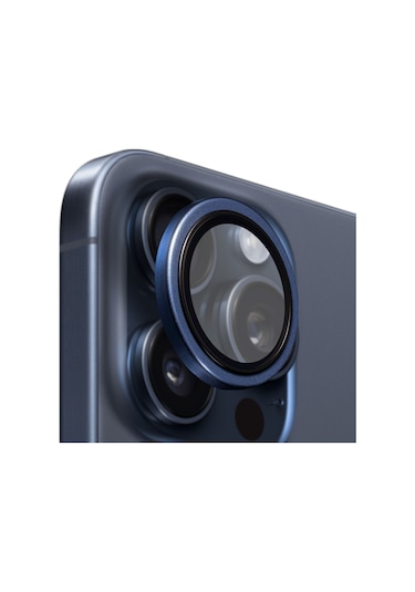 Buff Apple Uyumlu iPhone 15 Pro Max / 15 Pro Titanyum Lens Koruyucu Mavi
