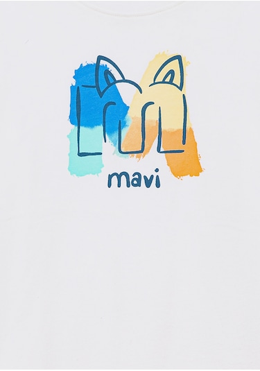 Mavi - M Mavi Logo Kedi Baskılı Ekru Tişört 7610339-70057 Ekru