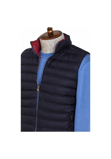 Çift Taraflı Kapitone Dik Yaka Lacivert Erkek Kışlık Şişme Yelek 001