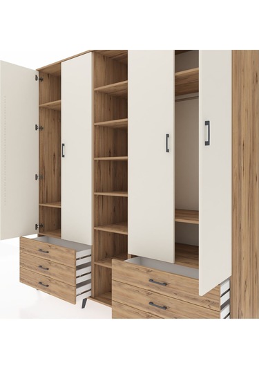 Kronos Dolap 13 Raflı 6 Çekmeceli 2 Askılı 220x59x243 Çam-aytaşı/çam Aytası/atlas Çam
