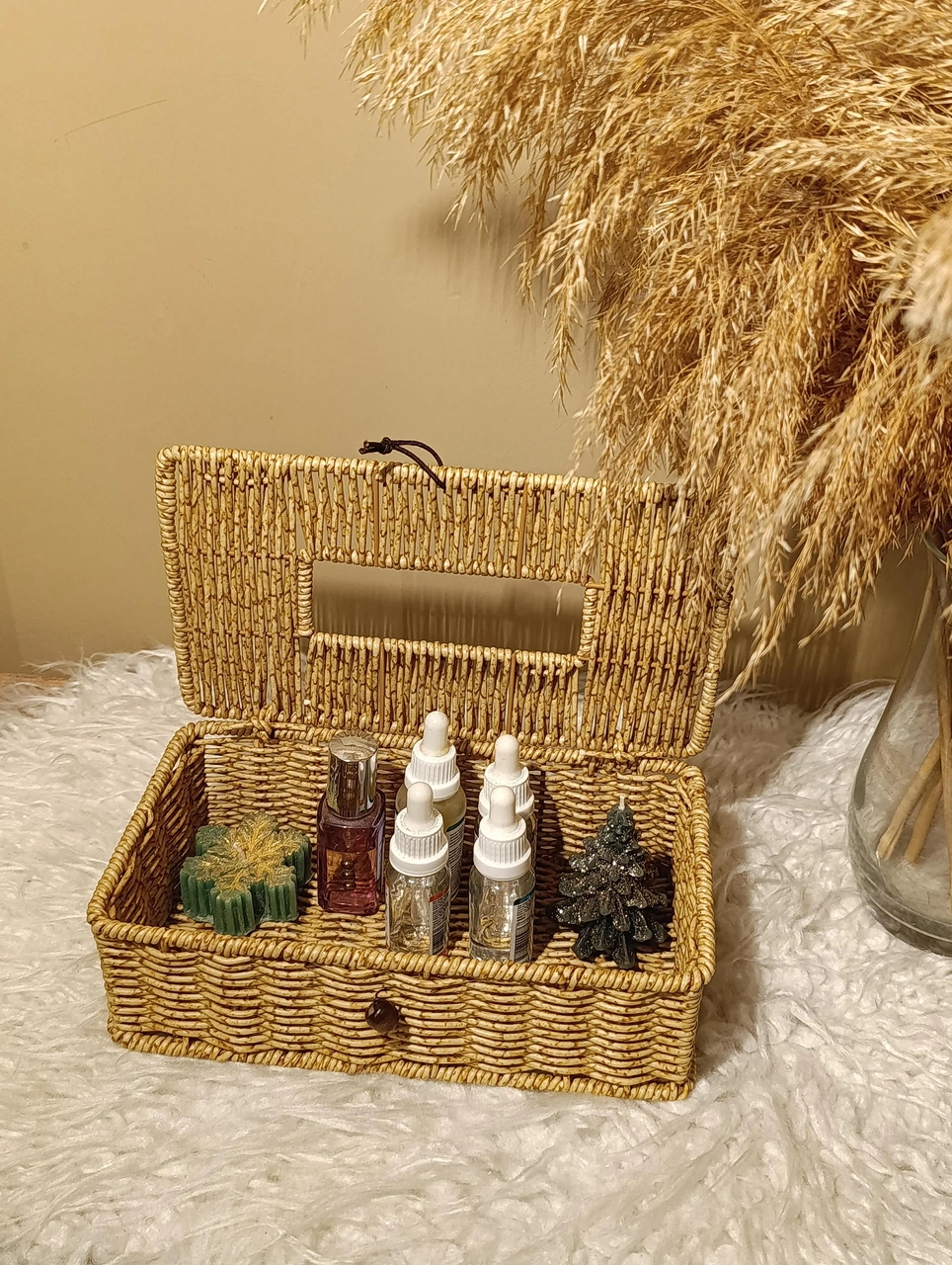 Hasır Rattan Kapaklı Dikdörtgen Organizer / Peçetelik Diğer
