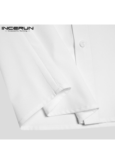 Incerun Erkek Dantel Patchwork T-shirt Yaz Kısa Kollu Düğmeler Aşağı Transparan Üstler Örgü Gömlek Erkek Giyim Beyaz