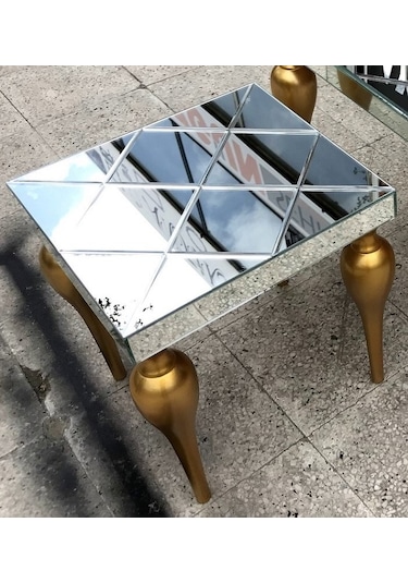 Zigon TOMBUL ayak Model Kayın Torna MDF tabla Parlak gold Boya İskelet Çizgili  Füme cam Kaplama El Yapımı