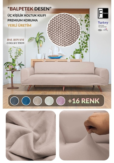 Balpeteği 3 Kişilik Vizon Lastikli Kanepe Örtüsü Lastikli Koltuk Örtüsü Koltuk Kılıfı Vizyon