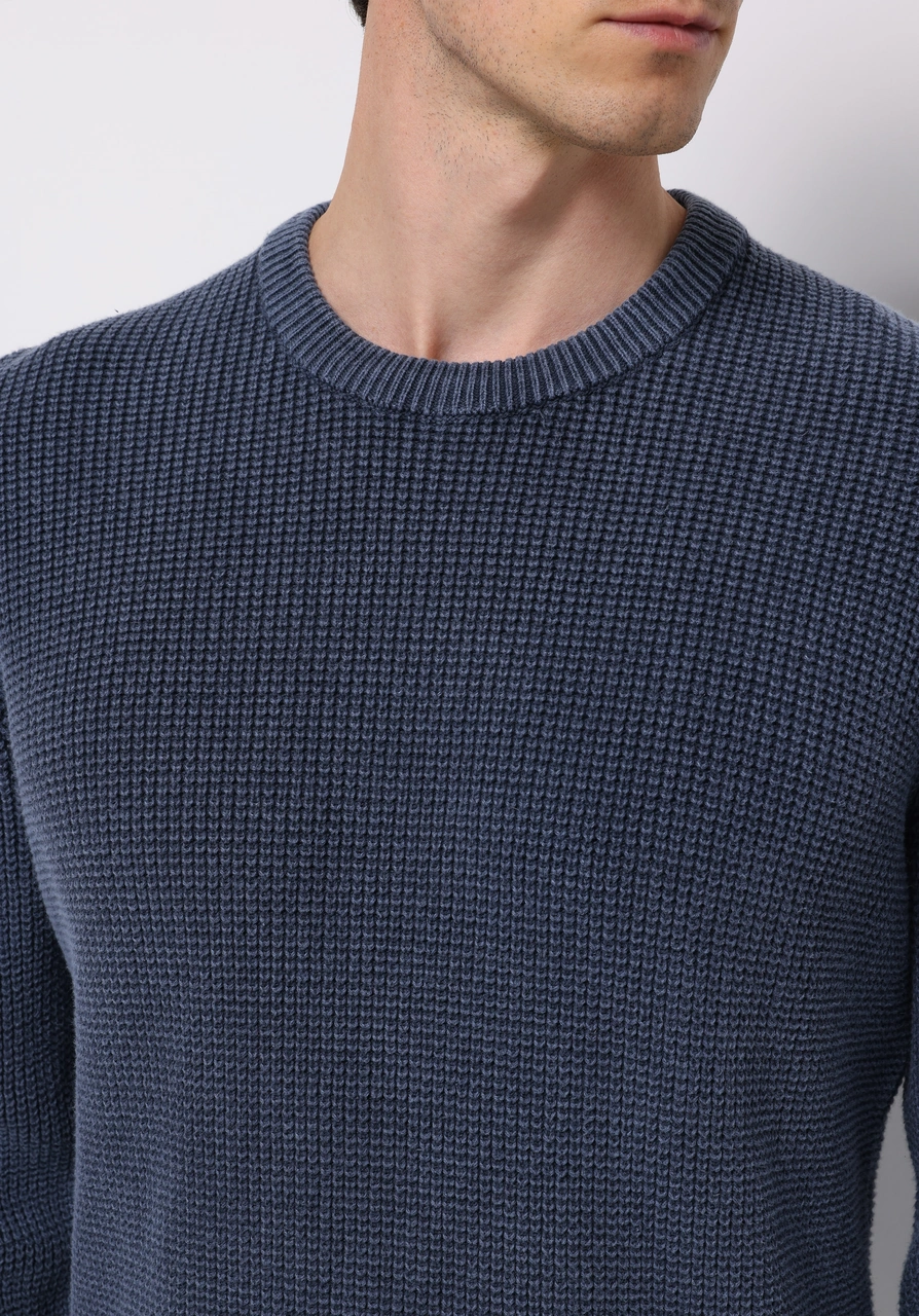 Colins Regular Fit Yuvarlak Yaka Jakarlı Erkek Mavi Kazak Cl1076731 Q1.v2 Inv Indigo