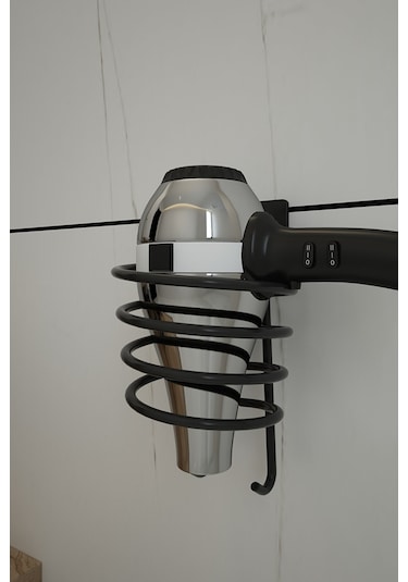 Alper Banyo Jasmin Kare Siyah Yapışkanlı Fön Makinesi Askısı Siyah