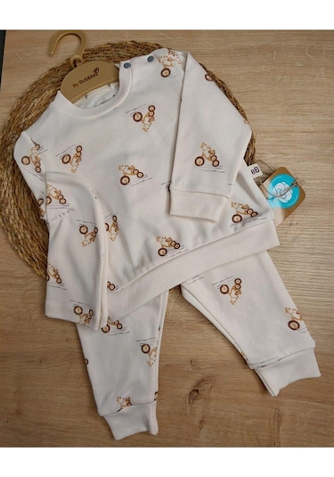 Kopya - 3'lü Bebek Çocuk 2 İplik Şapkalı Takım-792 Krem