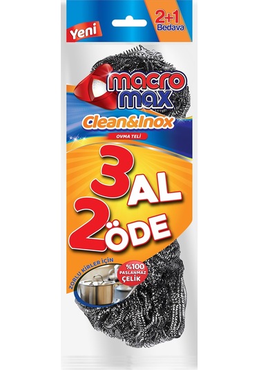 Macromax Clean & Inox Çelik Ovma Teli 3 x 3 Adet
