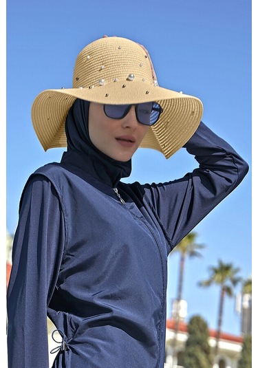 Remsa Mayo İncili Hasır Şapka Koyu Bej Rş-62 Koyu Bej