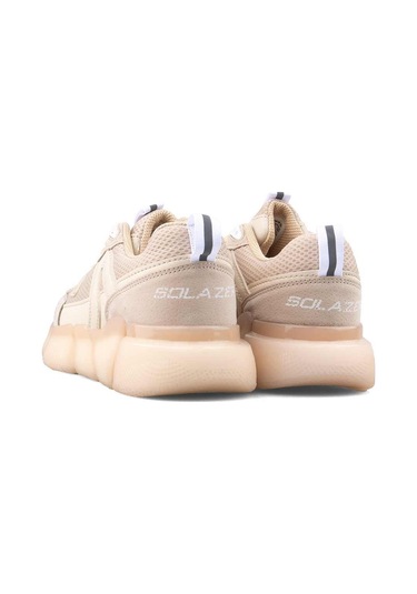 Kadın Ortopedik Tabanlı File Detaylı Sneaker Spor Ayakkabı Bej