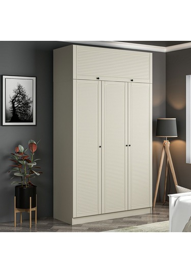 Kale 3 Mebran Panjur Kapaklı 2 Çekmeceli Dolap Ve Yüklük Kumtaşı 235cm Kumtaşı