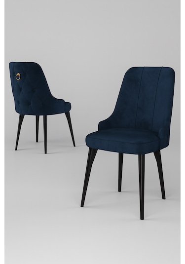 Esa 4 Adet Babyface Kumaş, Siyah Metal Ayaklı, Mutfak Ve Yemek Odası Sandalyesi Lacivert