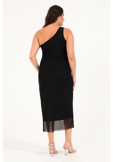 Astarlı Metalik Toka Detay Tül Elbise-1746-siyah Siyah