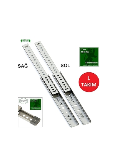 Array Teleskopik Çekmece Rayı 27 Mm 374 Mm Set Metal