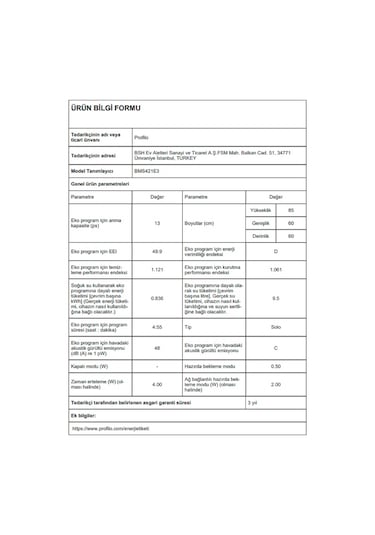 Profilo BMS421E3 4 Programlı 13 Kişilik Bulaşık Makinesi