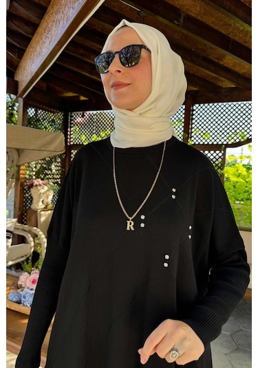 Rabia Şamlı Melda Triko Tunik Siyah Çok Renkli