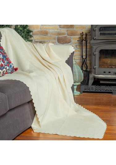 Jakarlı Şönil Koltuk Örtüsü Çekyat Örtüsü Koltuk Şalı 110x175 2 Ad. Kaymaz Ekru Ekru