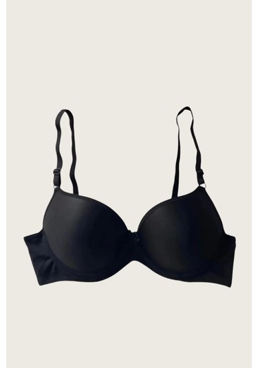 Mikro Kumaş Push Up Dolgulu Balenli Günlük Tek Destekli Sütyen Siyah