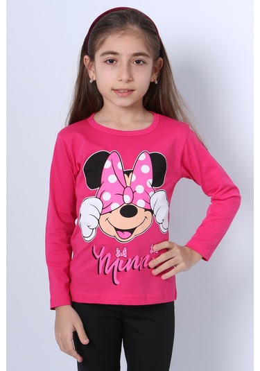 Hçm Kız Çocuk Uzun Kollu Tshirt 4 Mevsim Baskılı Bisiklet Yaka C43 Fuşya