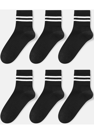 Bgk Unisex 6 Çift Çizgili Tenis Çorap Siyah