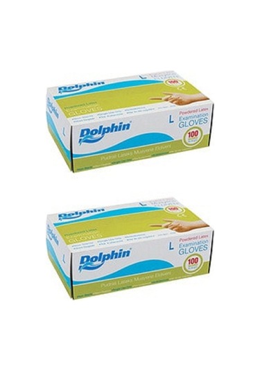 Dolphin Lateks Pudralı Beyaz Muayene Eldiveni L 2 x 100'lü