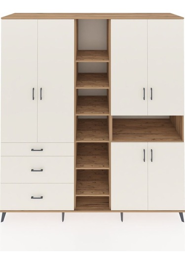 Kronos Dolap 13 Raflı 3 Çekmeceli 6 Kapaklı 220x59x243 Çam-aytaşı/aytaşı Aytası/aytası