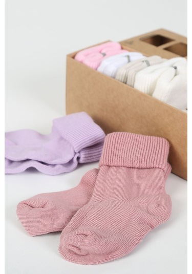 Organik Pamuklu 6'lı Yenidoğan Bebek Çorap Pembe