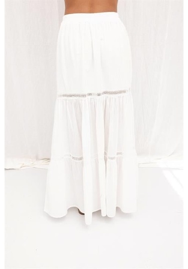 Annie Brode Şerit Detaylı Etek 4036 Beyaz