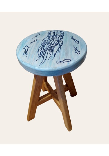 Sea Stoll Tamamı El Yapımı Deniz Anası Ahşap Tabure