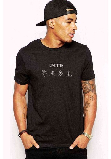 Led Zeppelin Baskılı Siyah Erkek Tshirt (528609223)