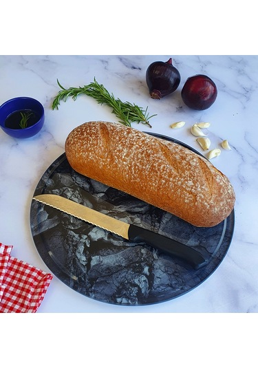 Kanallı Cam Kesme Tablası | Doğal Taş Desenli | Çap32cm