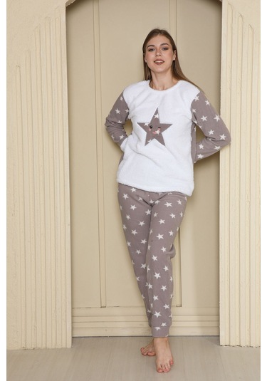 Fames Pijama Kışlık Polar Pijama Takım Beyaz