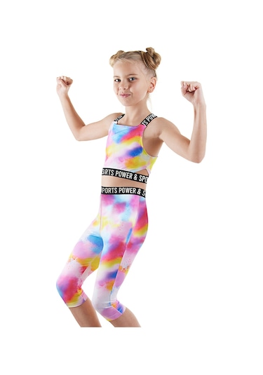 Denokids Batik Kız Çocuk Crop Top Spor Tayt Takım Renkli Çok Renkli