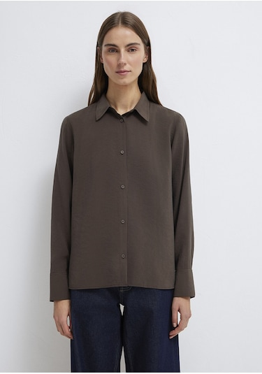 Mavi - Tencel Liyosel Karışımlı Kahverengi Gömlek 1211374-70238 Kahverengi