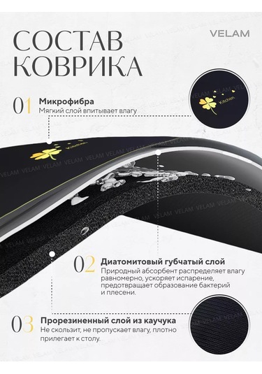 Velam Emici Bulaşık Kurutma Paspası 193413826 Siyah