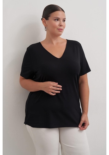 V Yaka Tişört-3045 Siyah