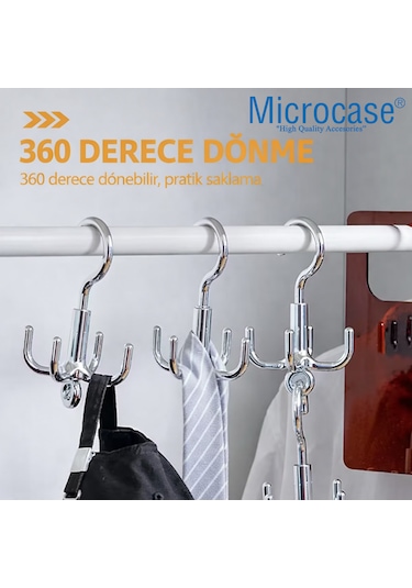 Microcase Çok Amaçlı Döner Başlıklı Metal Elbise Kravat Eşarp Askılığı 3 Adet Al5448 Gümüş