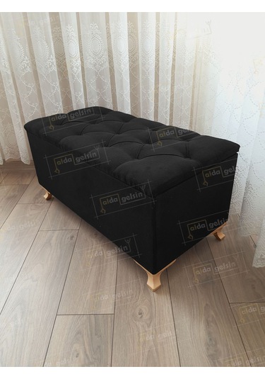 Lüks Sandıklı Kapitoneli Ayakucu Puf Bench 100 Cm Gold Ayak Siyah