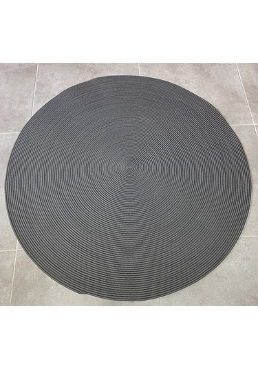 Antrasit Jüt Yuvarlak Hasır Görünümlü Klasik Halı Kilim Antrasit