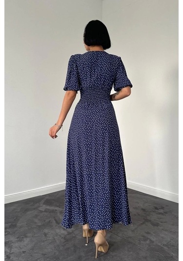 Lacivert Arka Ve Bel Ucu Gipeli Elbise Lacivert