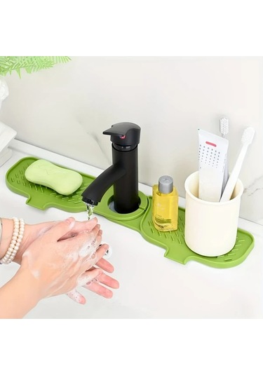 Elmpaly Gri Katlanır Silikon Tezgah Koruyucu, Damlama Tepsili Ve Sünger Saklama